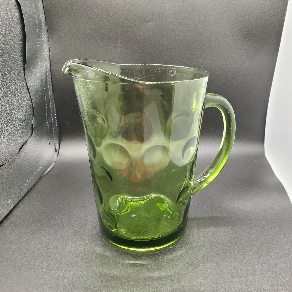 Pitcher Vintage Kitchen HAZEL ATLAS Glass Olive Green El Dorado Pattern Drink